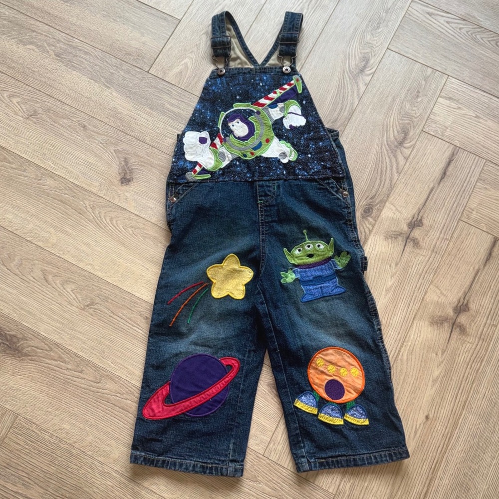 Genuine Kids OshKosh Overalls Kids 3T Blue OOAK Custom Space Kidcore Appliqués